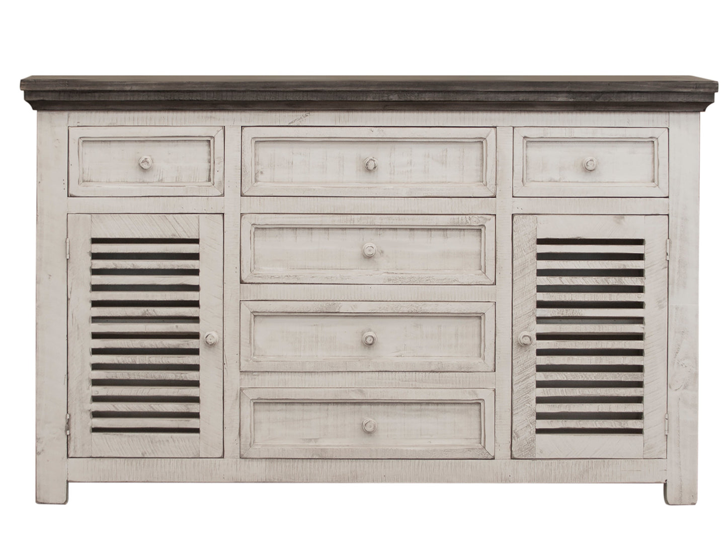 6 Drawer 2 Door Buffet - Antiqued Ivory & Weathered Gray