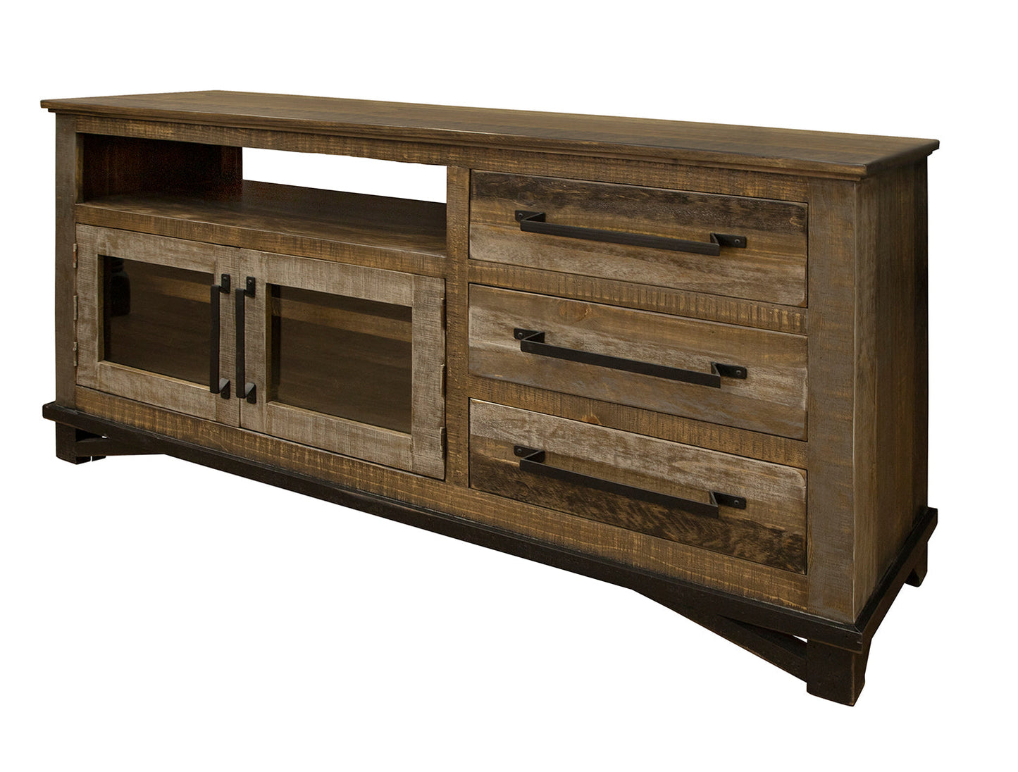 3 Drawer, 2 Doors 62" TV Stand - Two Tone Gray & Brown