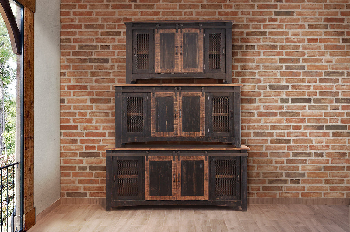 2 Sliding Doors, 2 Mesh Doors 60" TV Stand - Black & Medium Brown