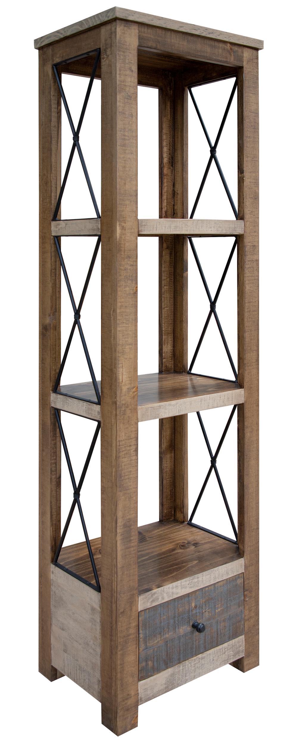 3 Shelves 1 Drawer Bookcase - Brown & Light Brown Antiqued