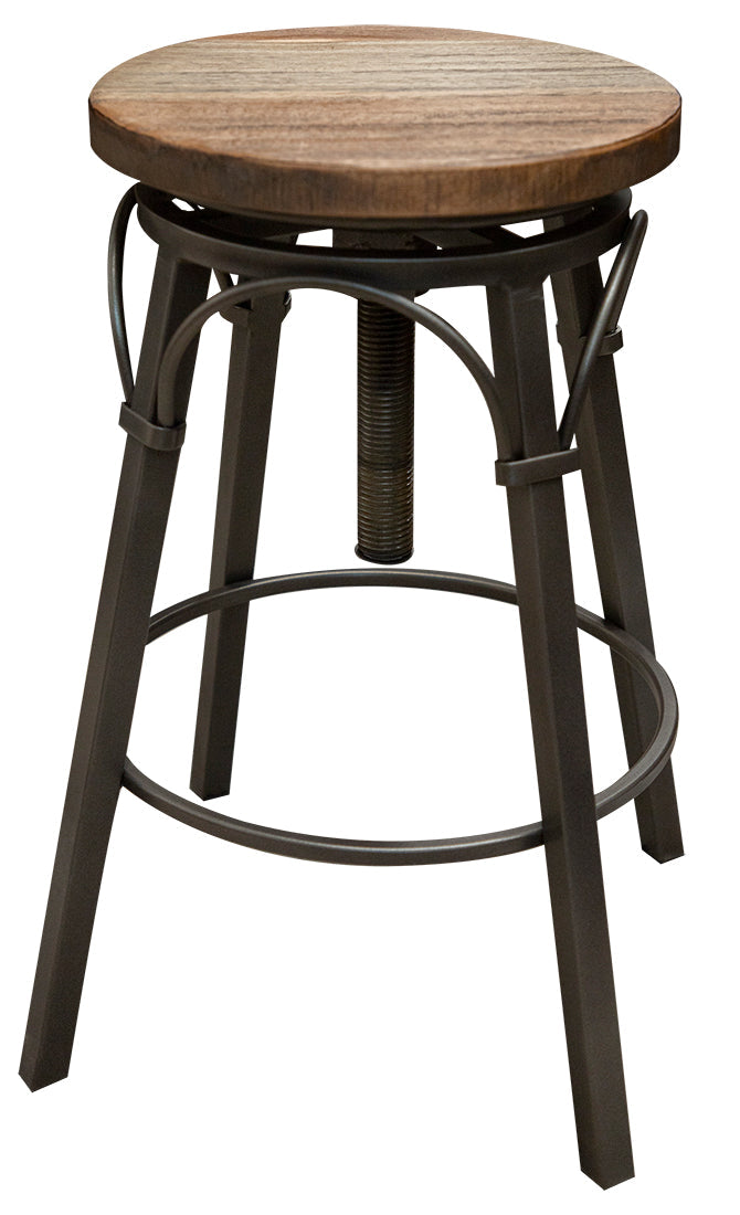 Wooden Round Seat Adjustable 24-30" Swivel Iron Base Stool - Two Tone Light Brown