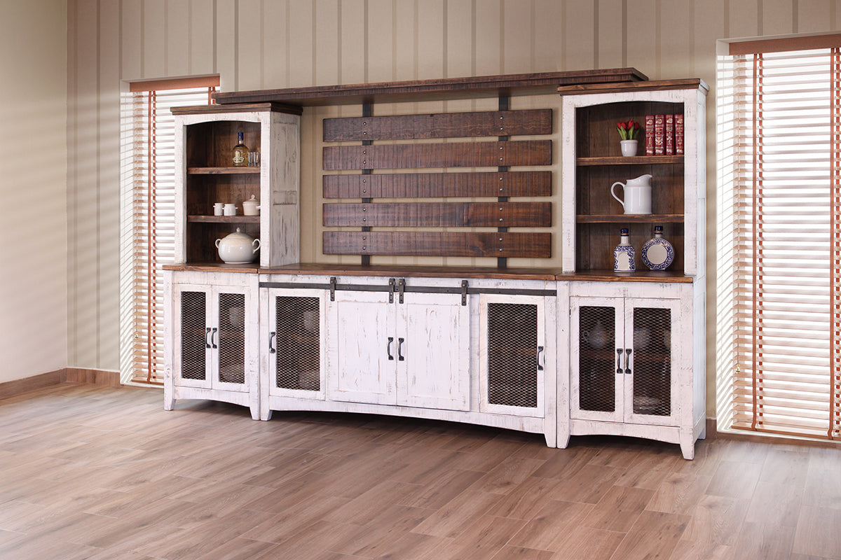 4 Door TV Stand - Antiqued White & Brown