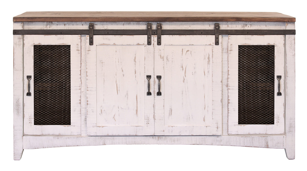 4 Door TV Stand - Antiqued White & Brown