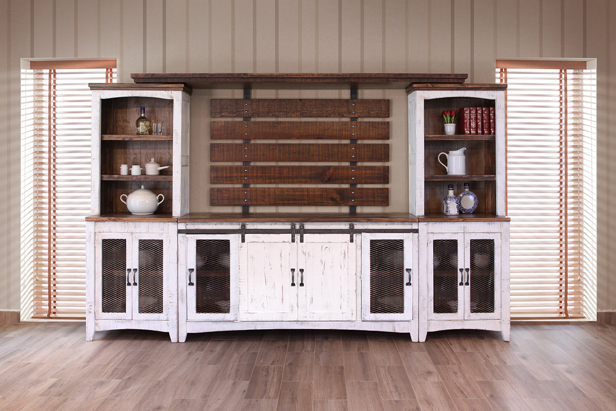 4 Door TV Stand - Antiqued White & Brown