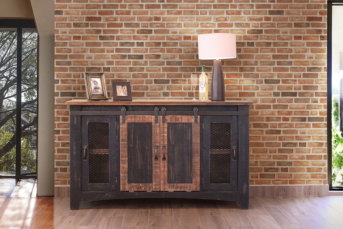2 Sliding Doors, 2 Mesh Doors 60" TV Stand - Black & Medium Brown