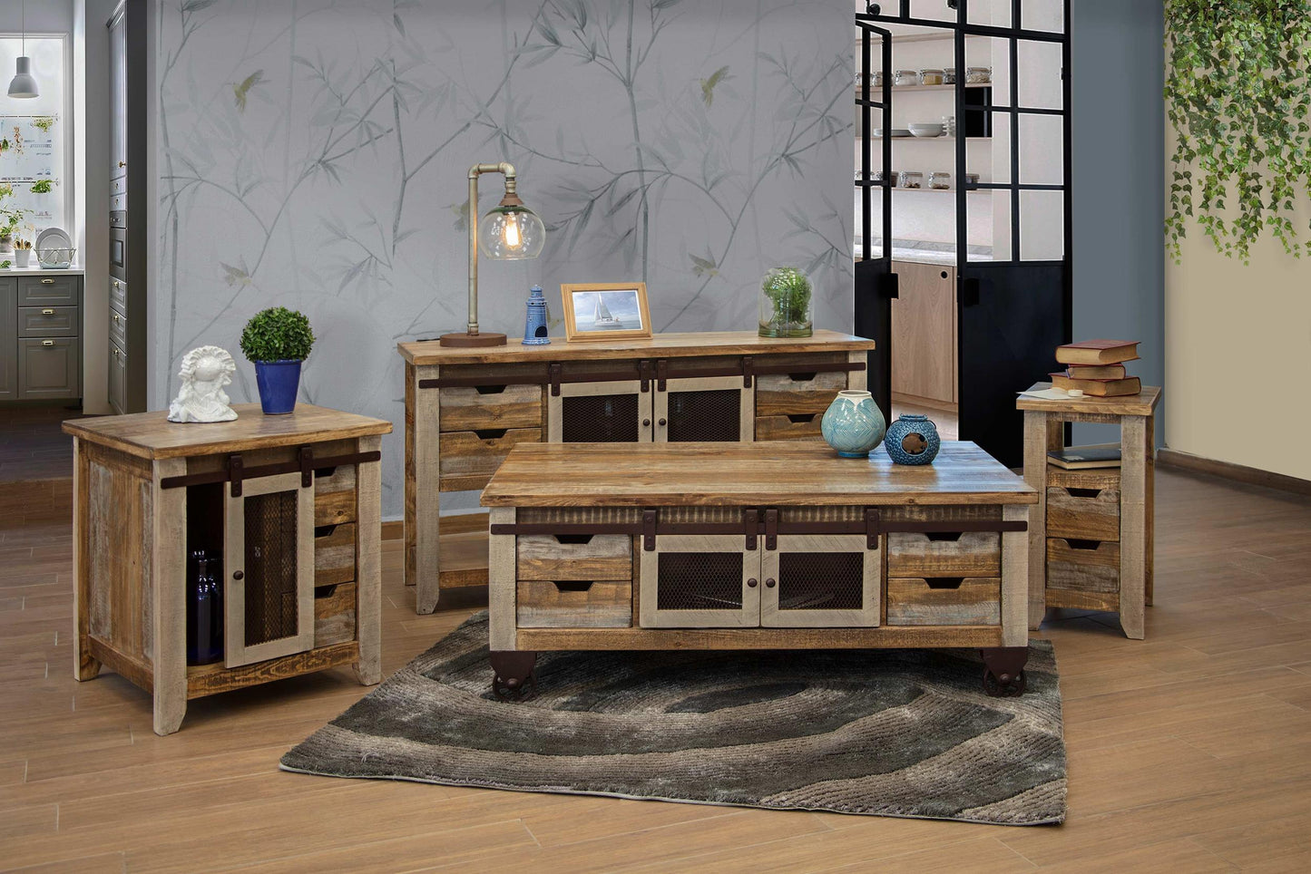 3 Drawer 1 Door End Table - Multicolor