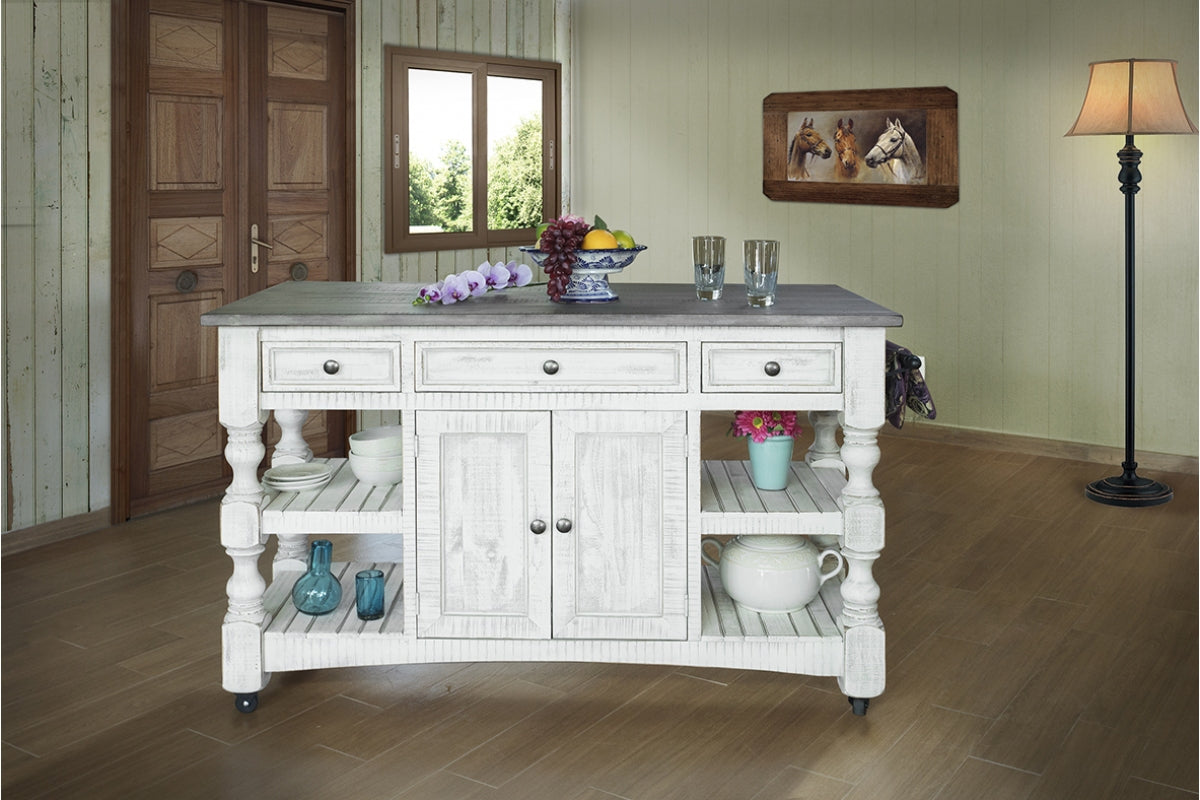 3 Drawer, 2 Doors Kitchen Island - Antiqued Ivory & Weathered Gray