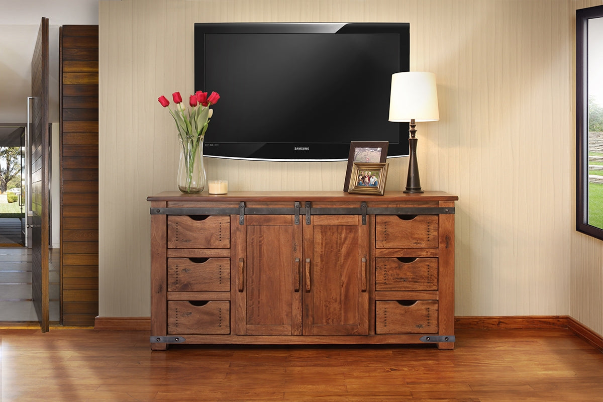 6 Drawer 2 Door 70" TV Stand - Cinnamon Brown