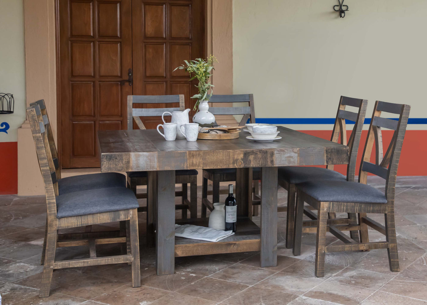 54" Square Dining Table - Two Tone Gray & Brown