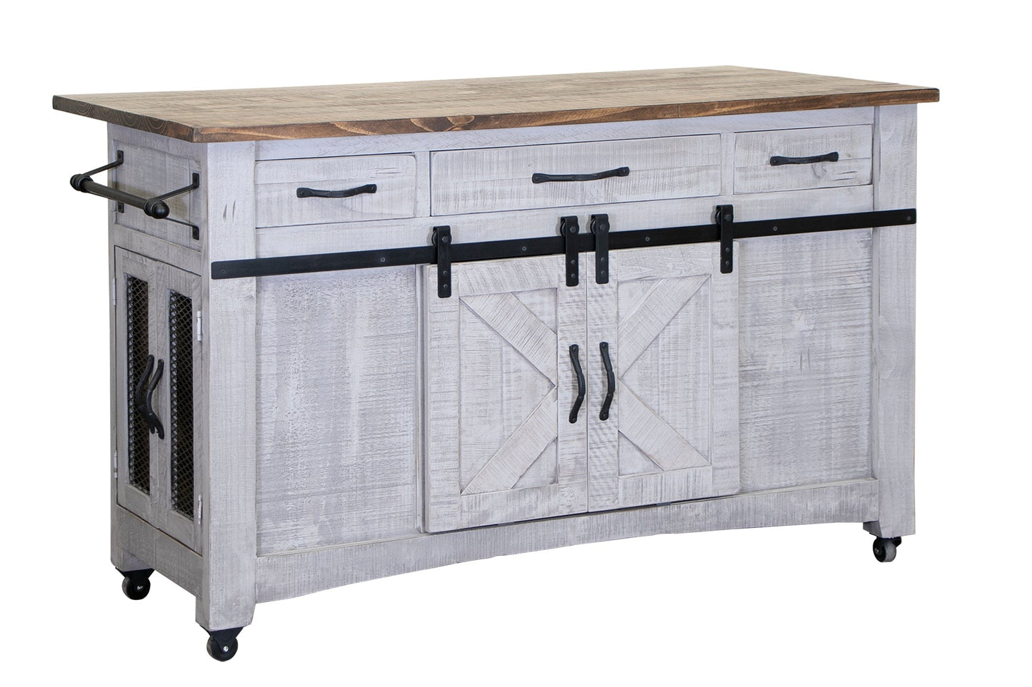 3 Drawer 6 Door Kitchen Island - Light Gray & Brown