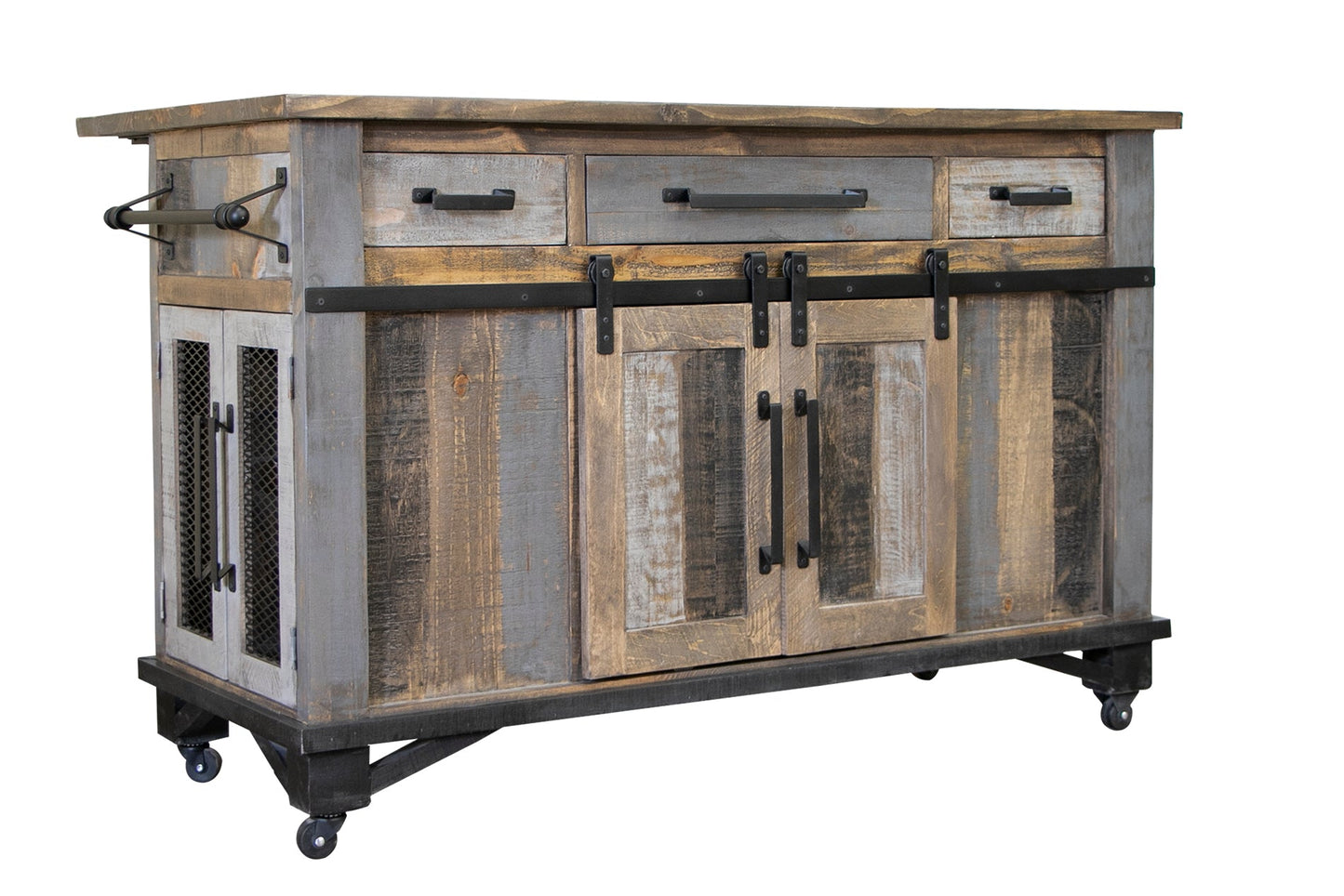 3 Drawer 6 Doors Kitchen Island - Two Tone Gray & Brown