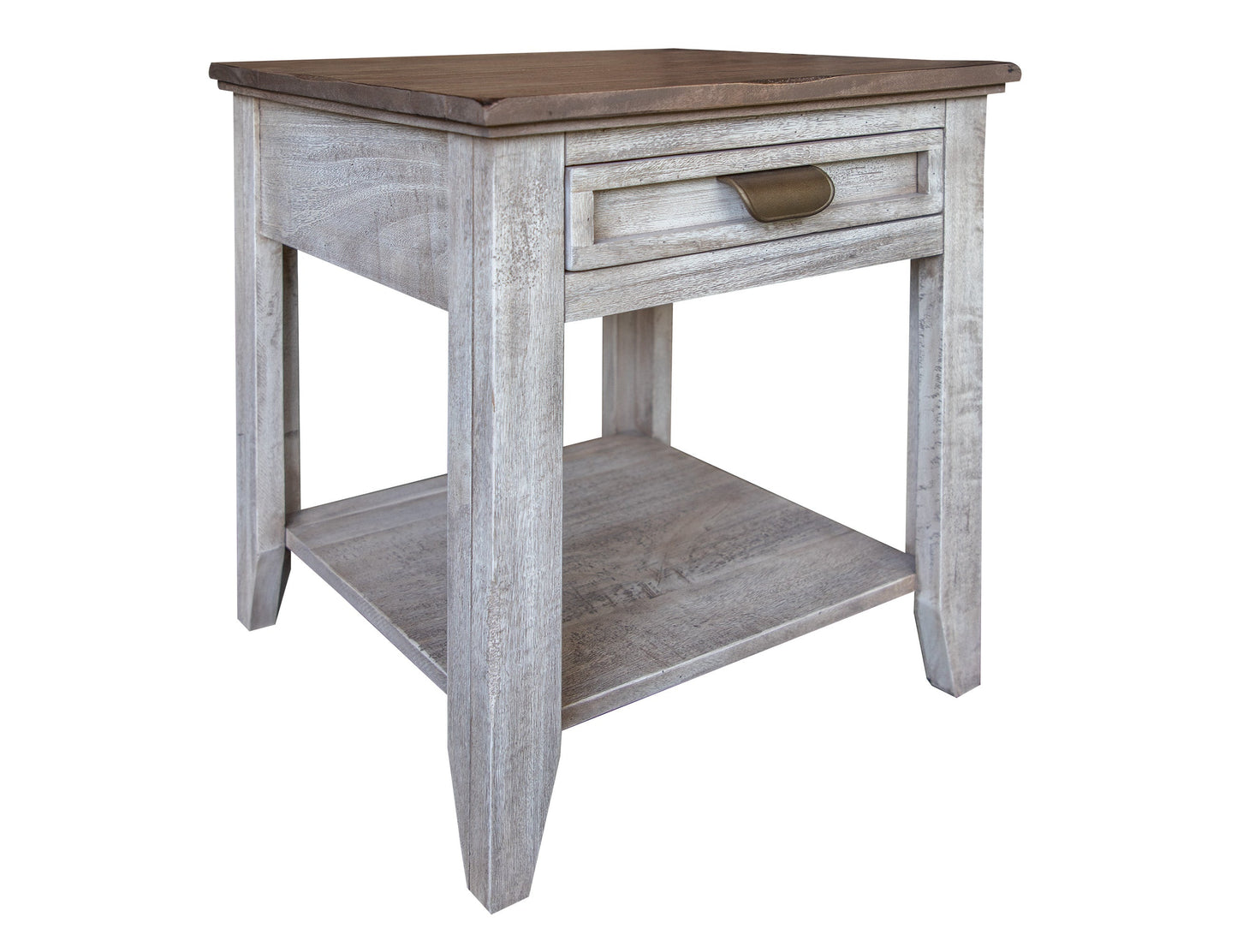 1 Drawer End Table - Light Cream / Brown Caramel