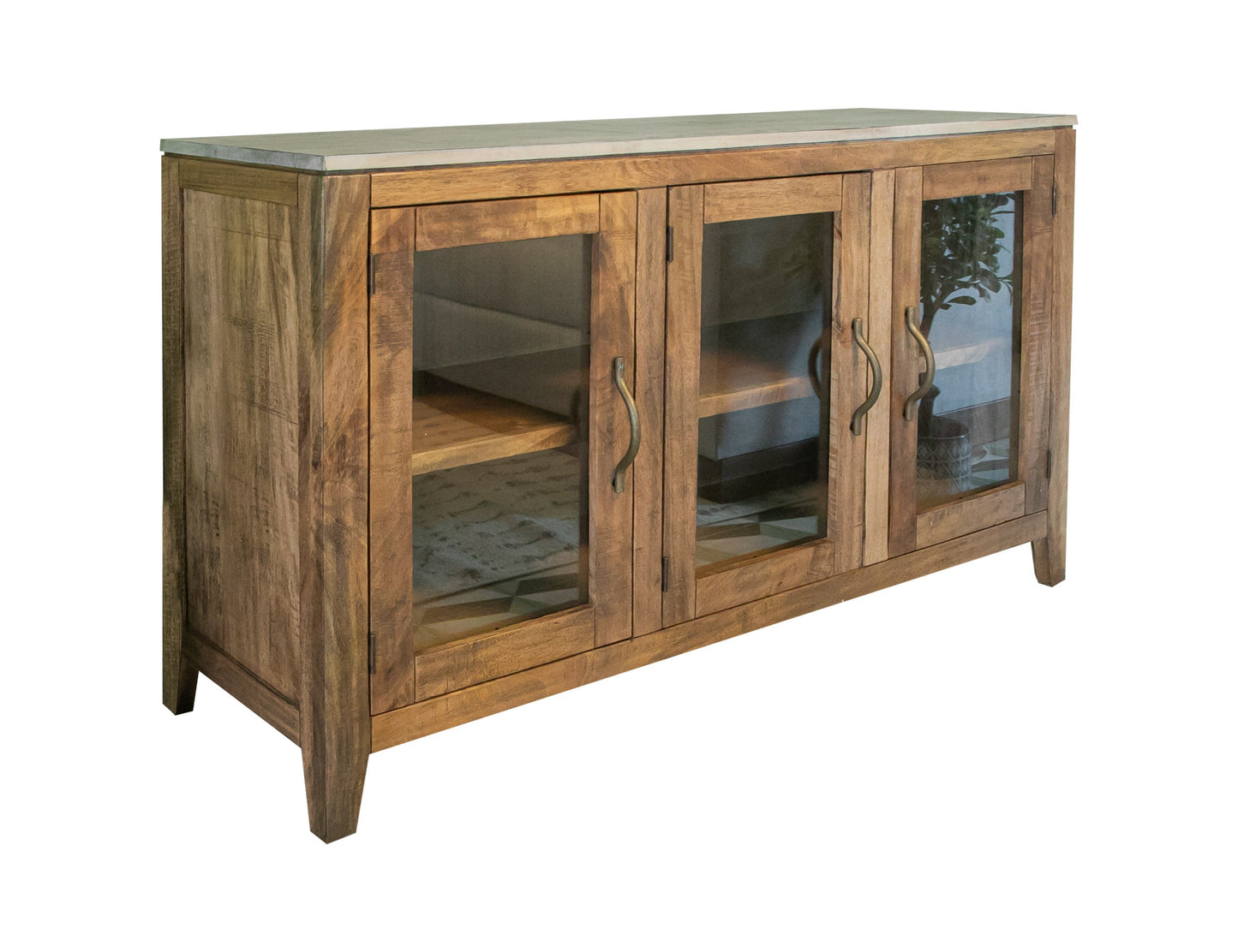 3 Glass Door Console - Golden Brown