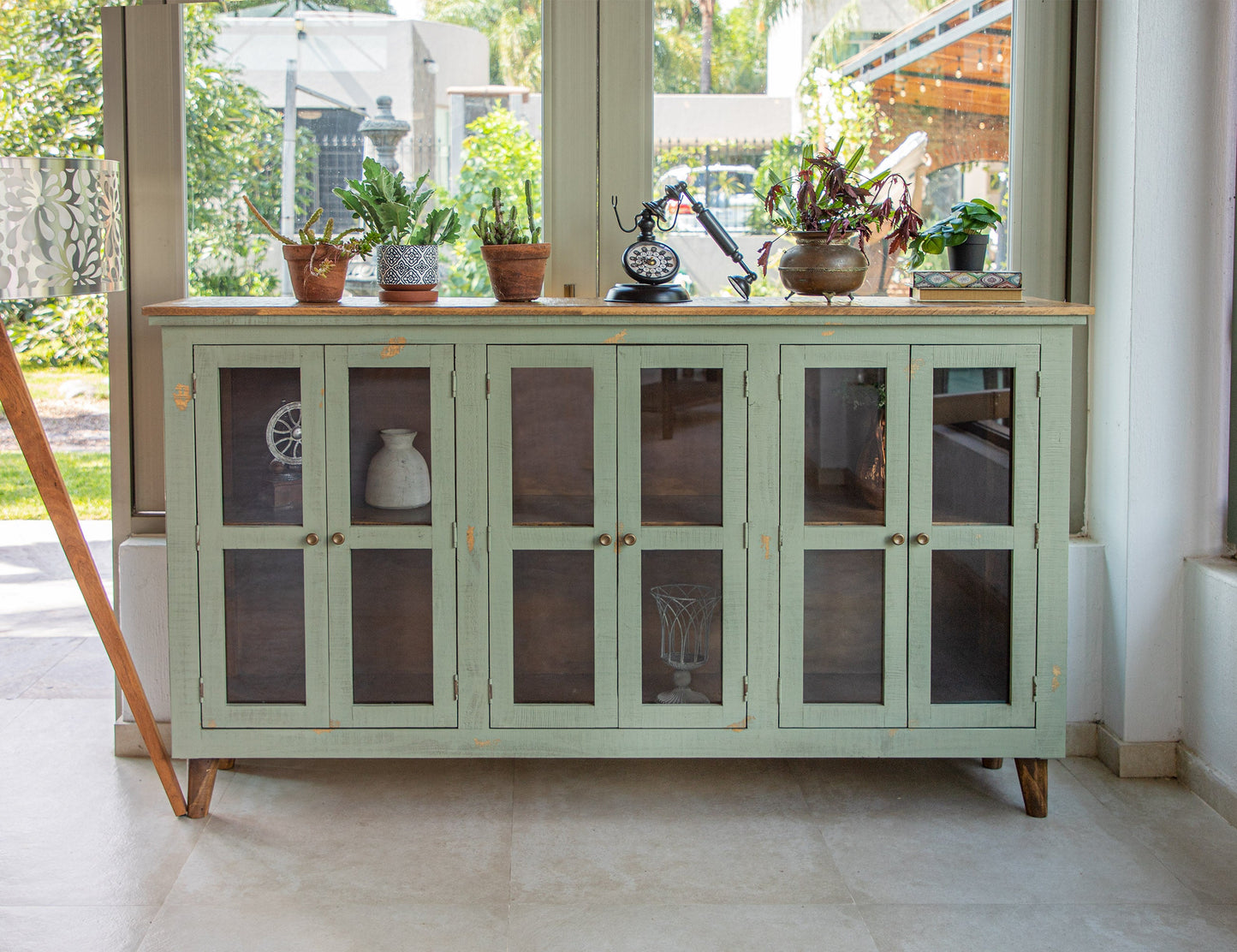 6 Glass Door Console - Sage Green