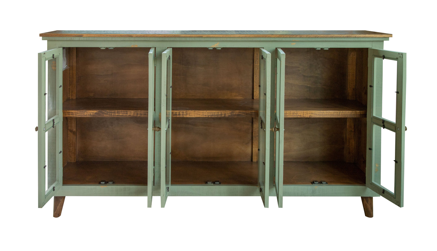 6 Glass Door Console - Sage Green