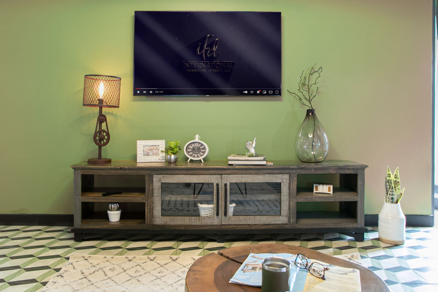 2 Door 93" TV Stand - Two Tone Gray & Brown