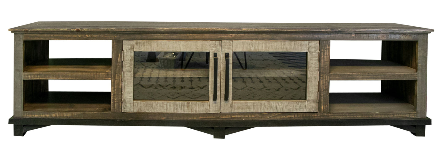 2 Door 93" TV Stand - Two Tone Gray & Brown