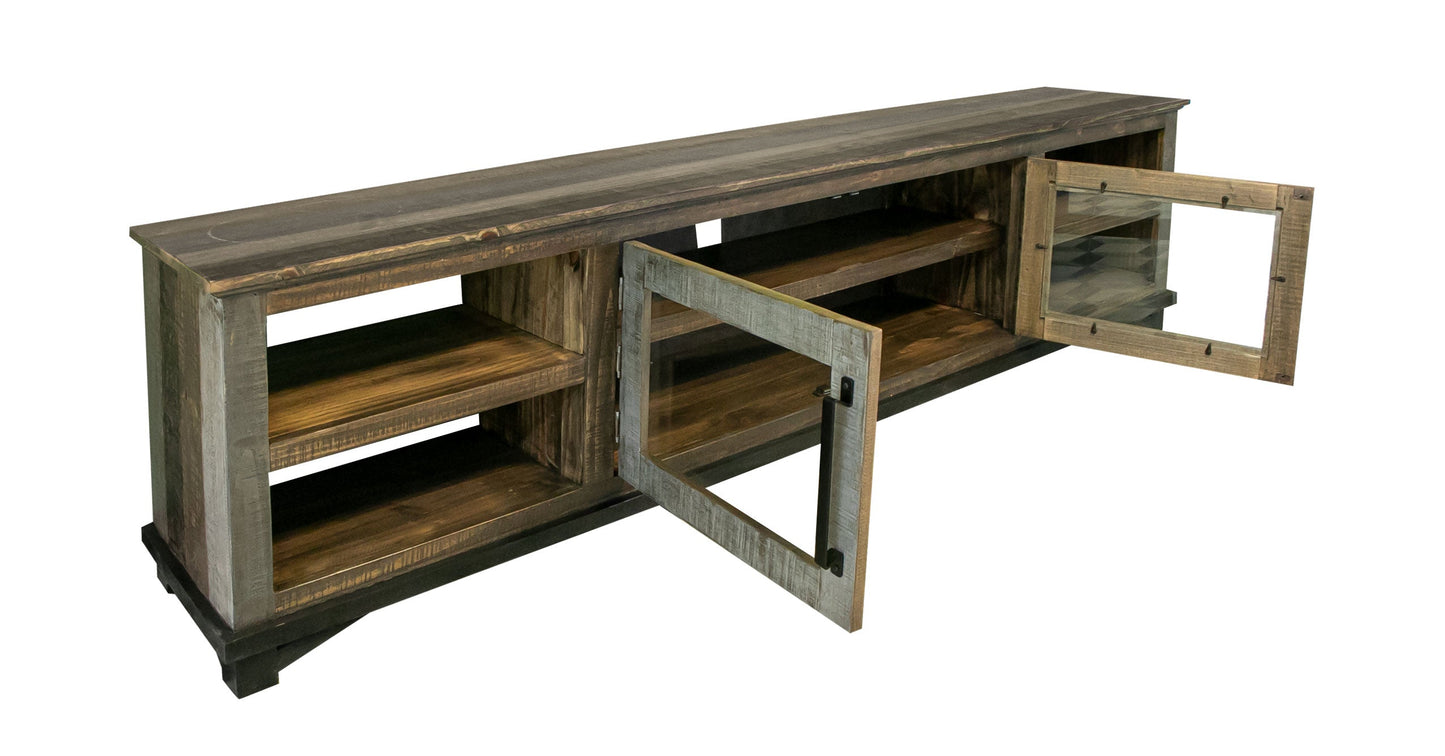 2 Door 93" TV Stand - Two Tone Gray & Brown