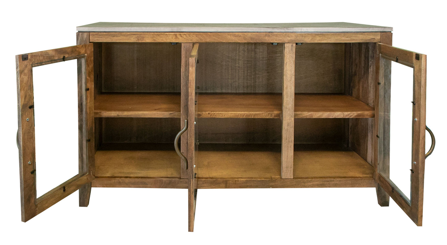 3 Glass Door Console - Golden Brown