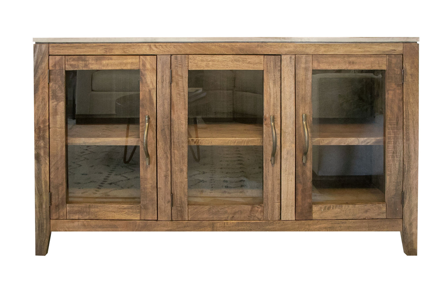 3 Glass Door Console - Golden Brown