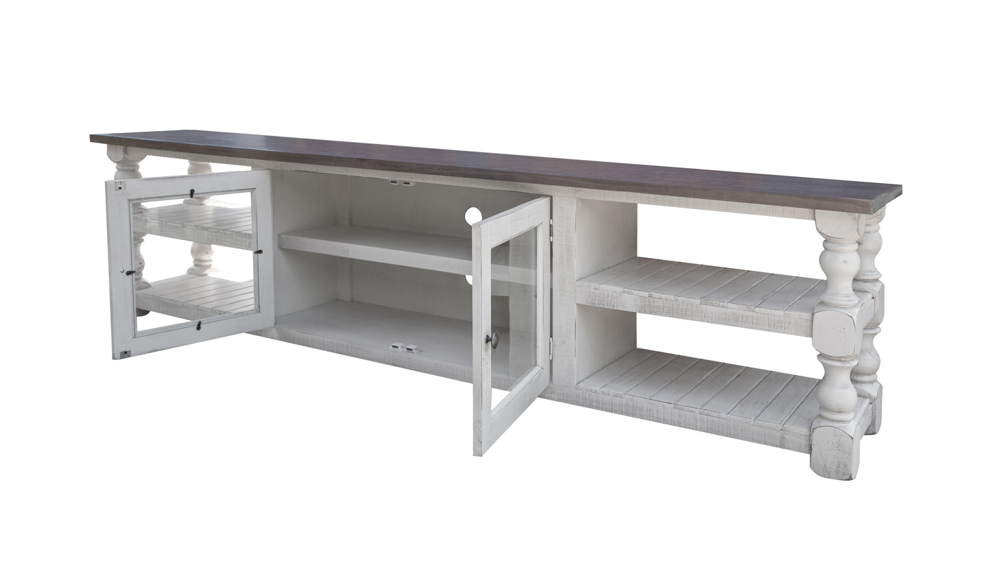 2 Door 93" TV Stand - Antiqued Ivory & Weathered Gray