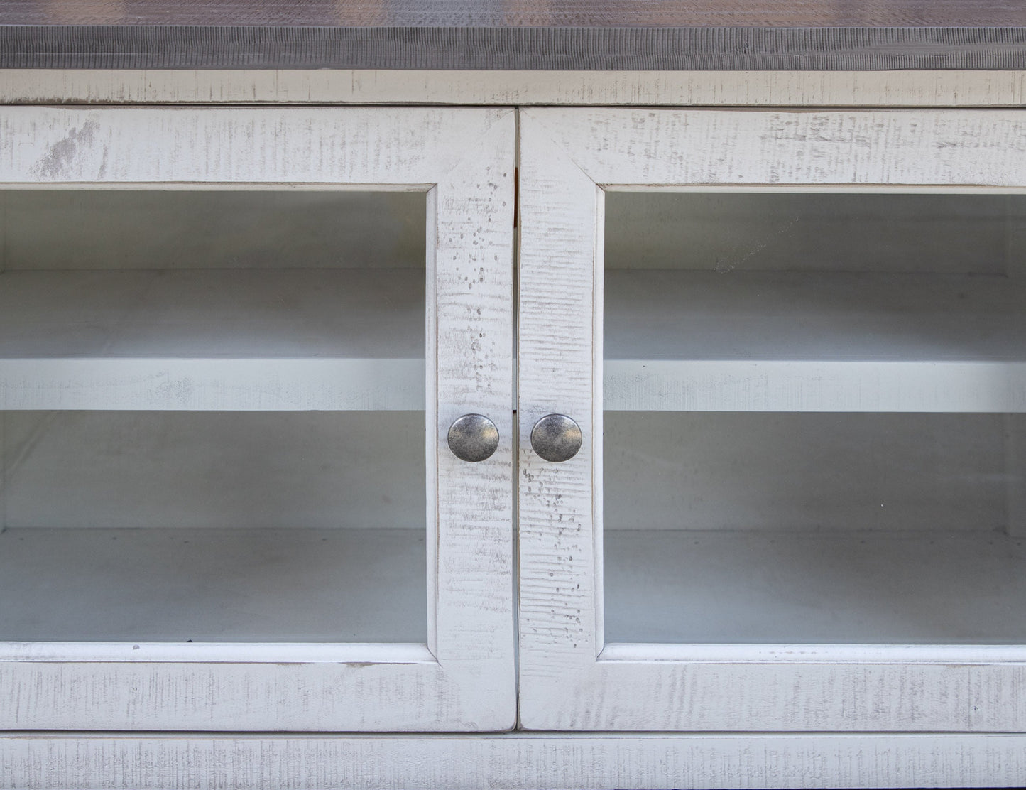 2 Door 93" TV Stand - Antiqued Ivory & Weathered Gray