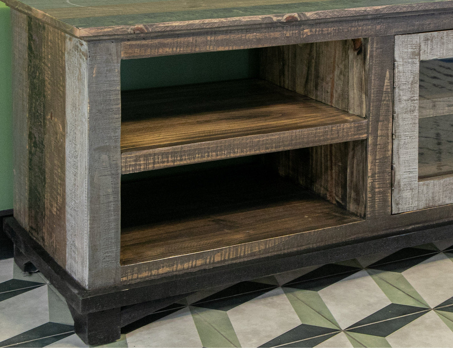 2 Door 93" TV Stand - Two Tone Gray & Brown