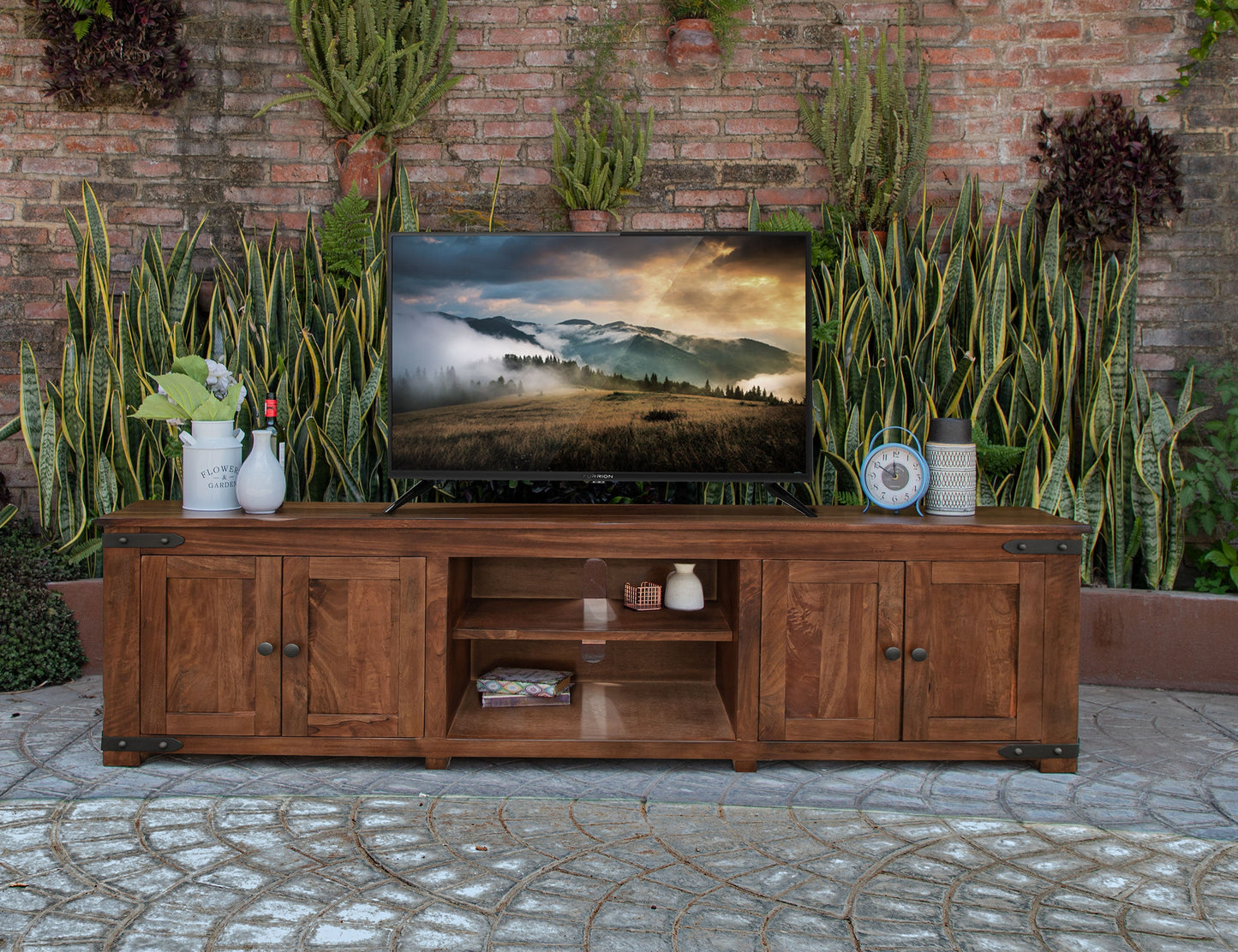 2 Door 93" TV Stand - Cinnamon Brown