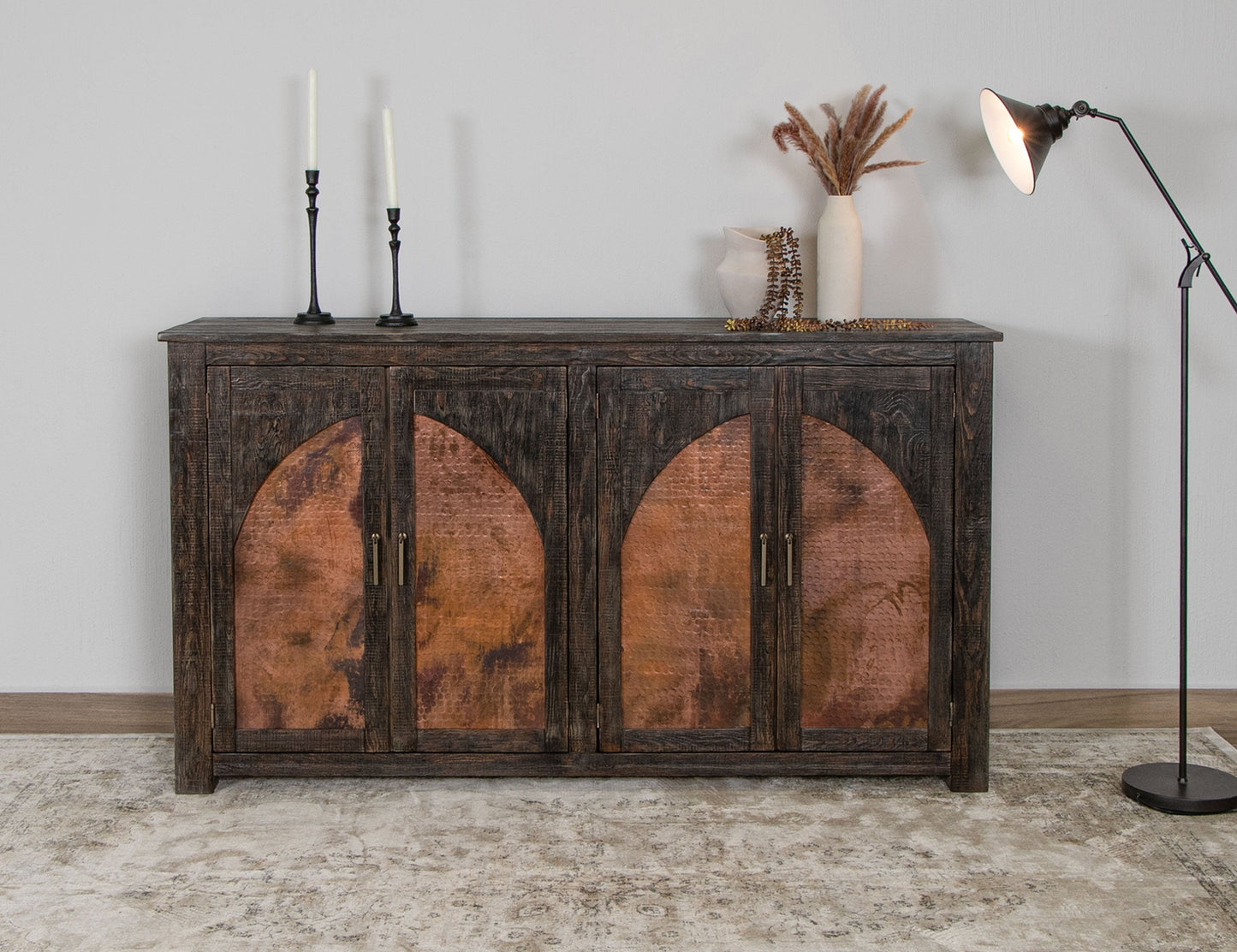 4 Copper-Paneled Door Console - Charred Brown