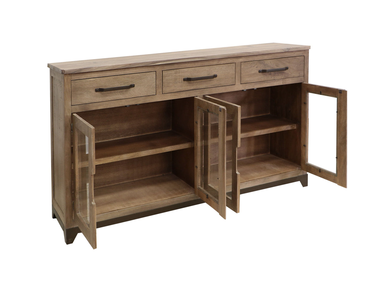 3 Drawer 4 Glass Doors Console - Brown Cappuccino
