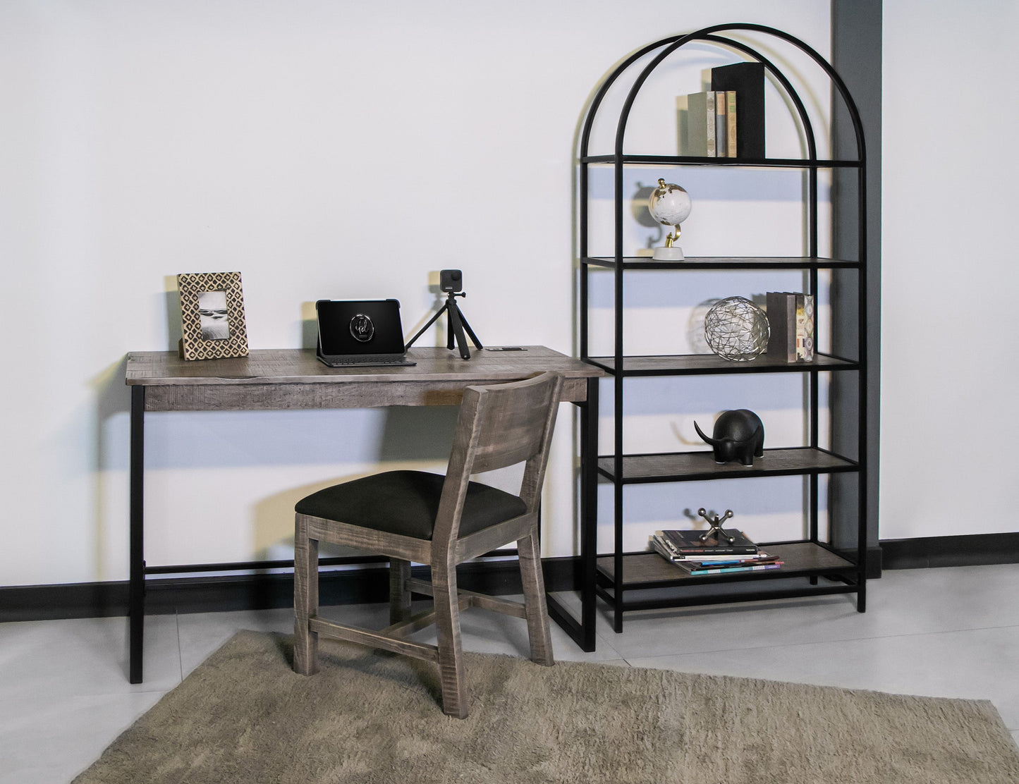 5 Shelves Metal Frame Bookcase - Truffle Brown / Oil Black