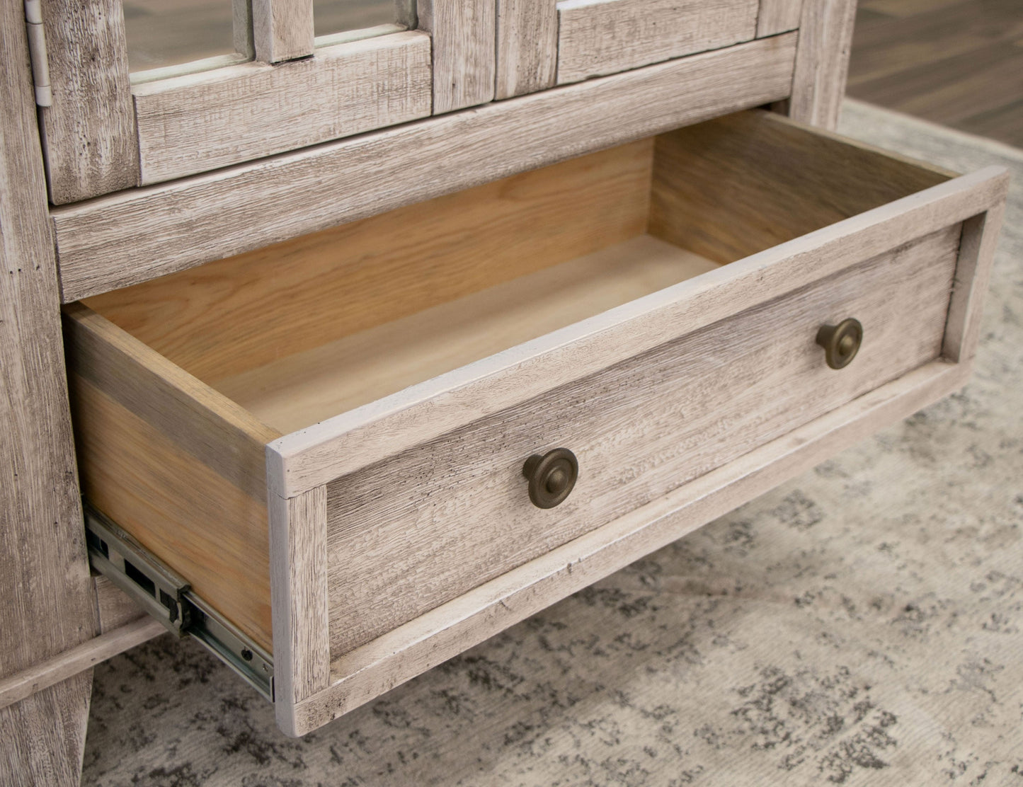 1 Drawer 2 Glass Doors Cabinet - Light Cream / Brown Caramel