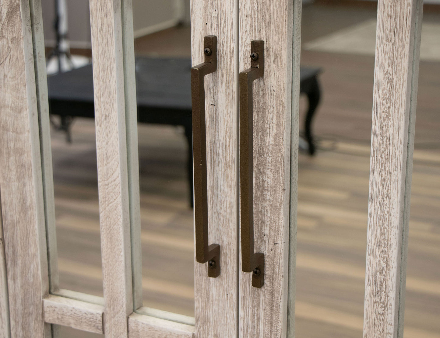1 Drawer 2 Glass Doors Cabinet - Light Cream / Brown Caramel