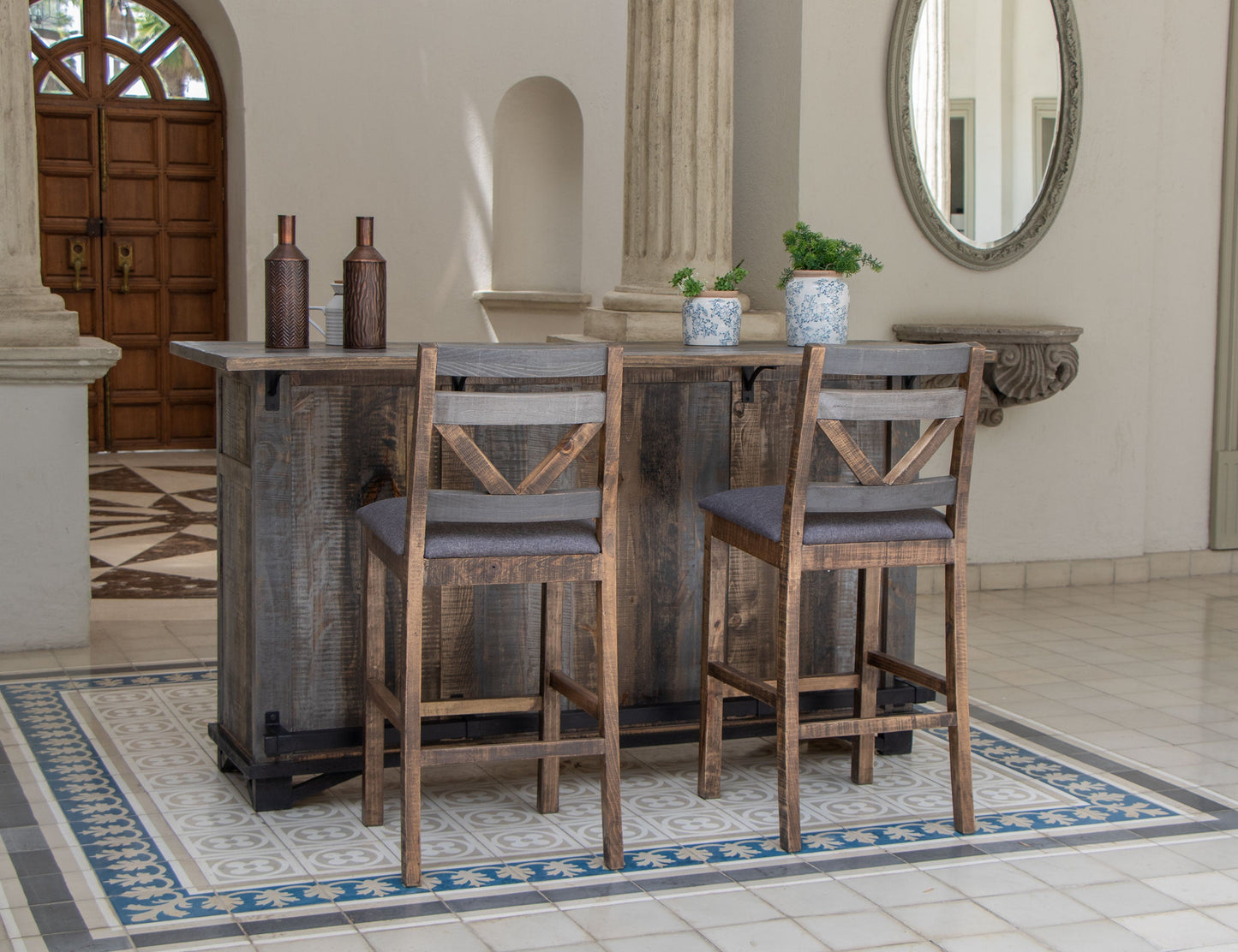 Upholstered Seat 30" Barstool - Two Tone Gray & Brown