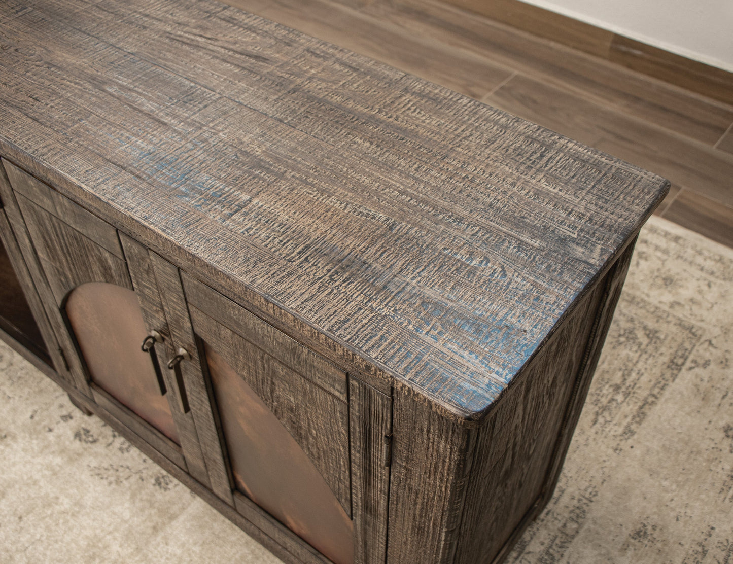 4 Copper-Paneled TV Stand - Charred Brown