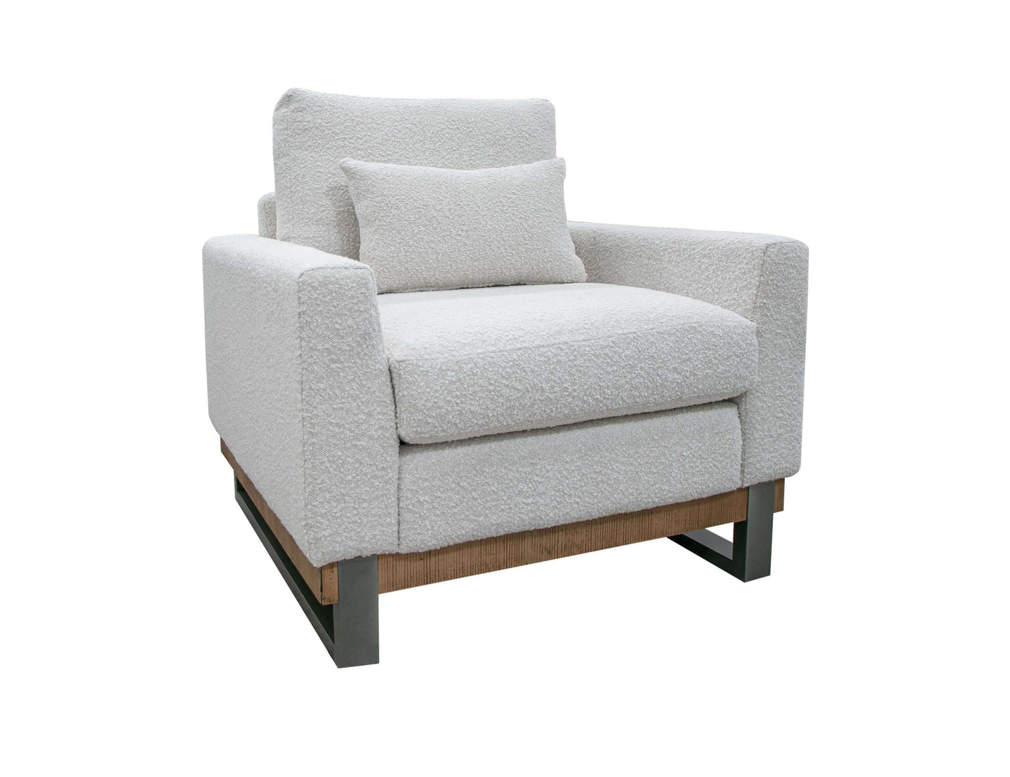 Metal & Wood Base, Armchair - Light Cream