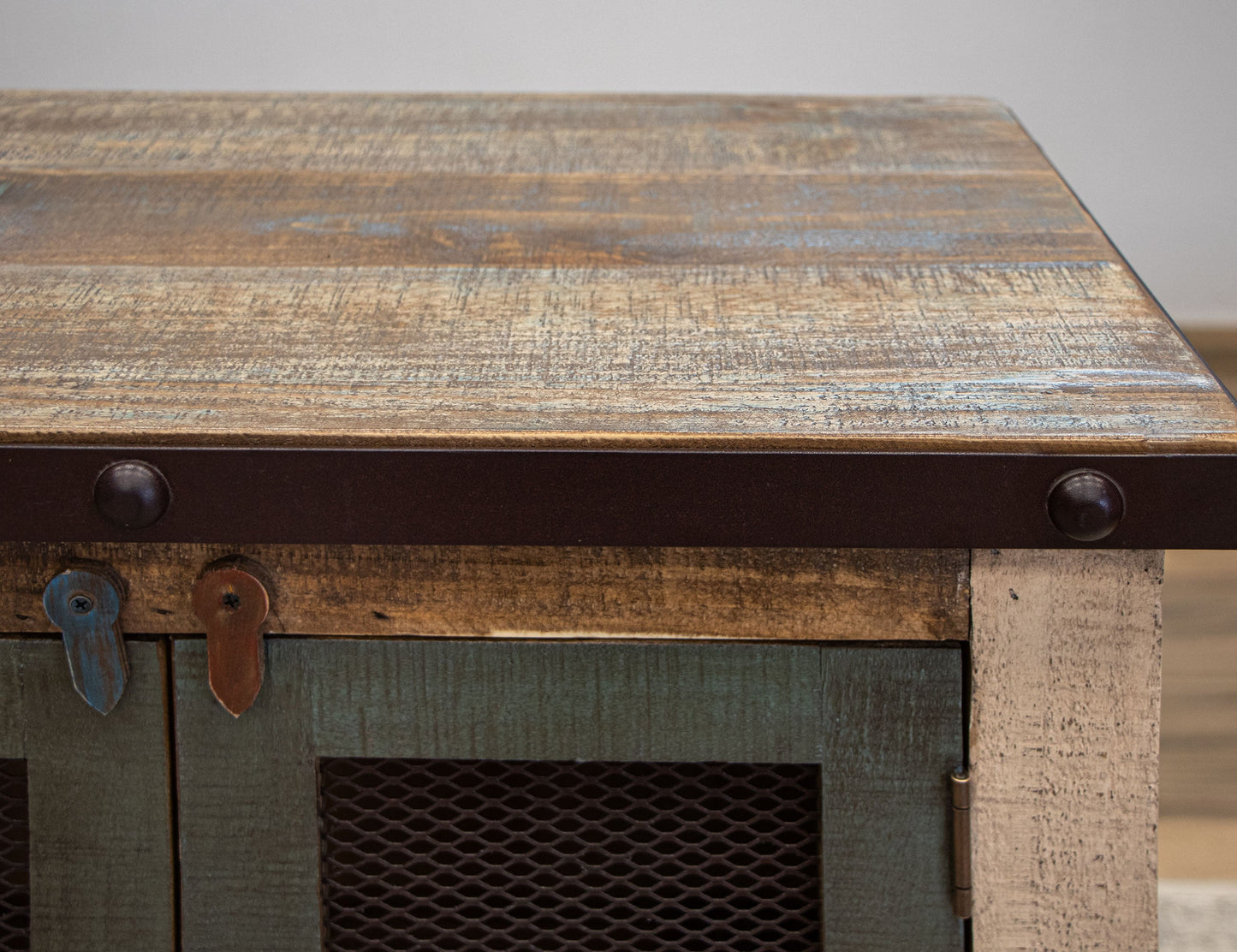 6 Iron Mesh Door 71" Console - Multicolor