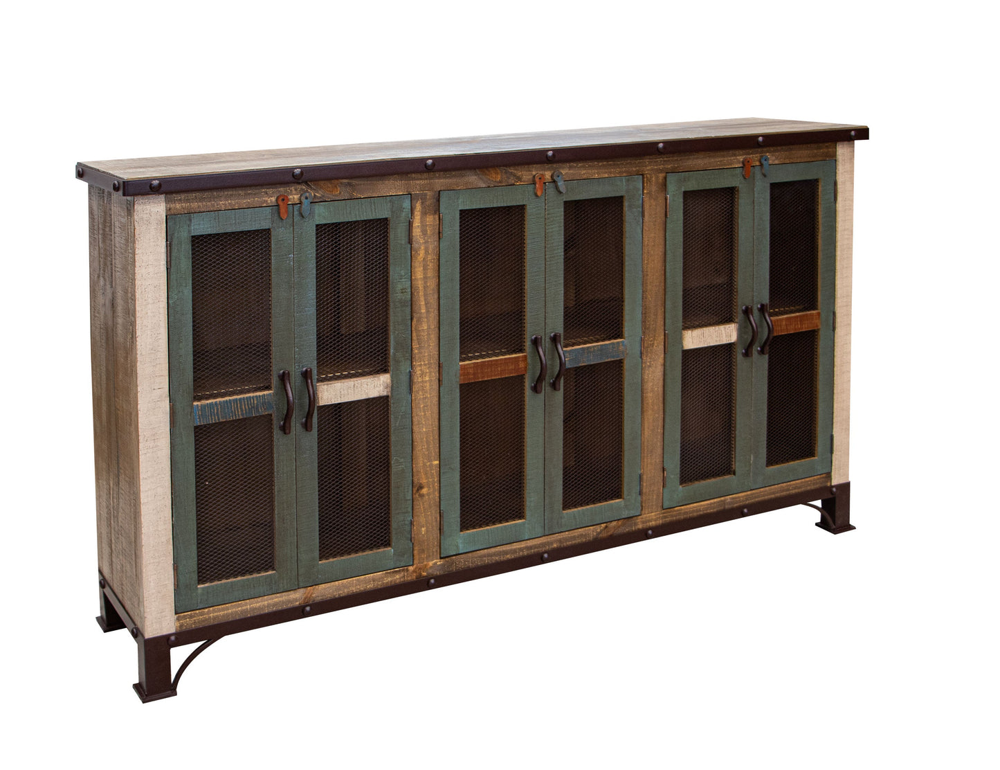 6 Iron Mesh Door 71" Console - Multicolor