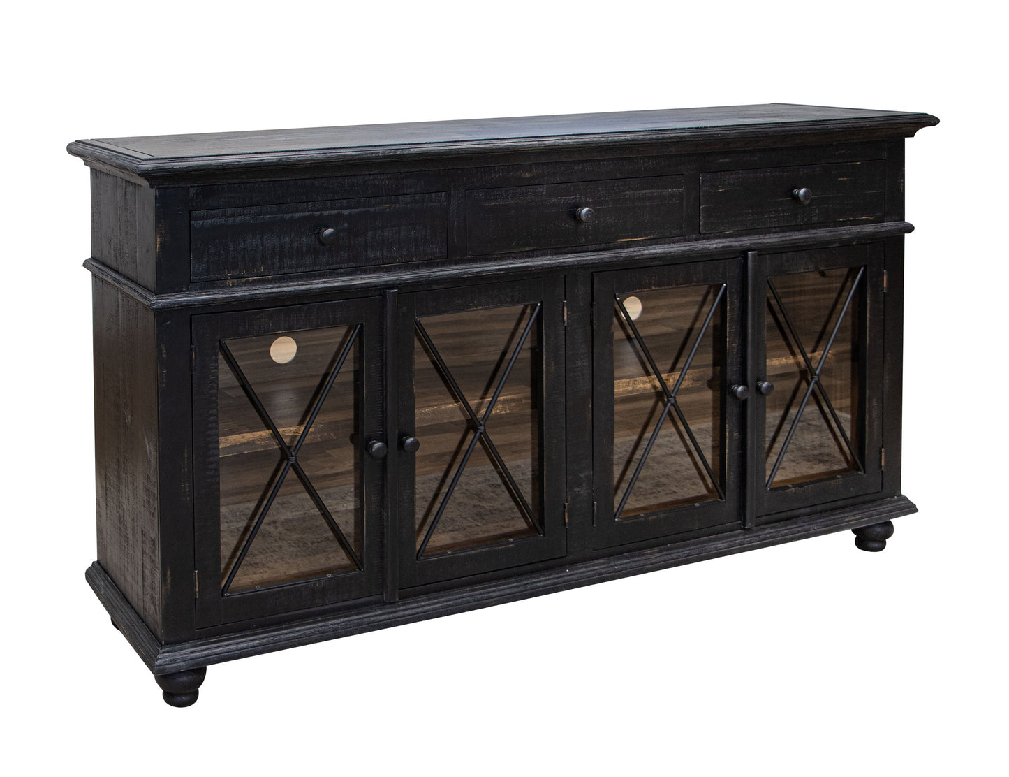 3 Drawer 4 Doors 70" Console - Antiqued Black