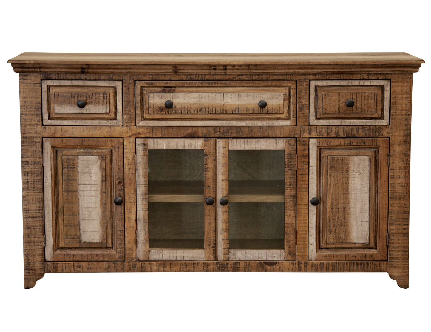 3 Drawer 4 Door Console - Two Tone Light Brown
