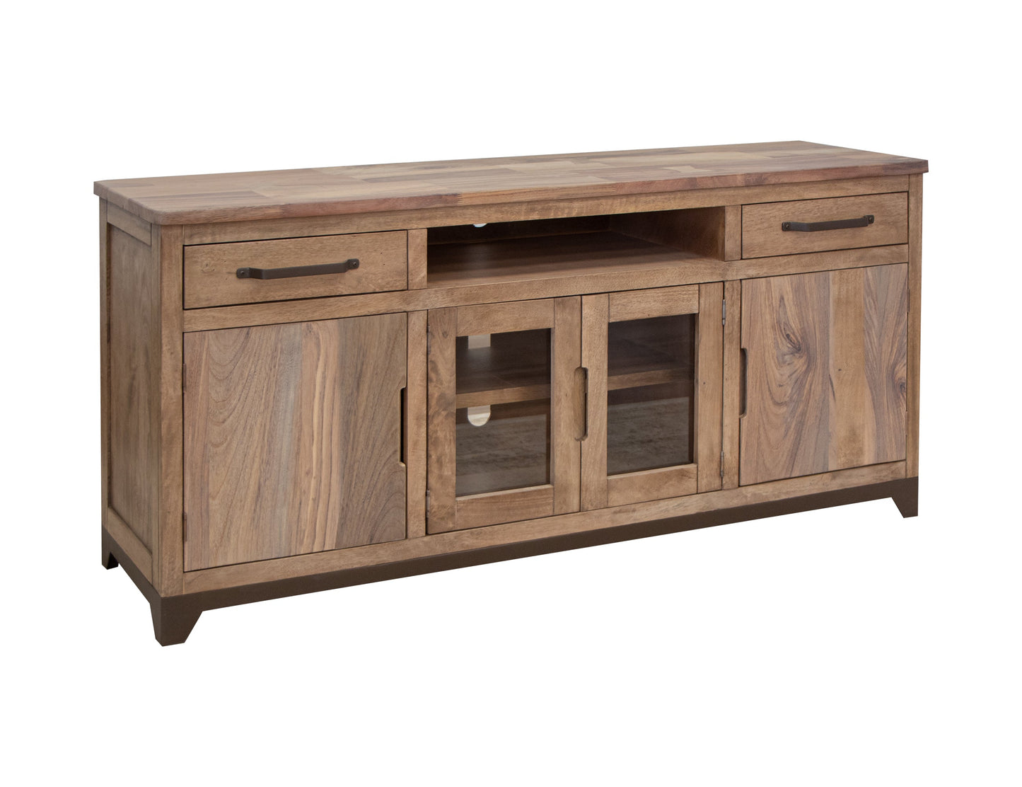 2 Drawer 2 Door 2 Glass Door 70" TV Stand - Brown Cappuccino