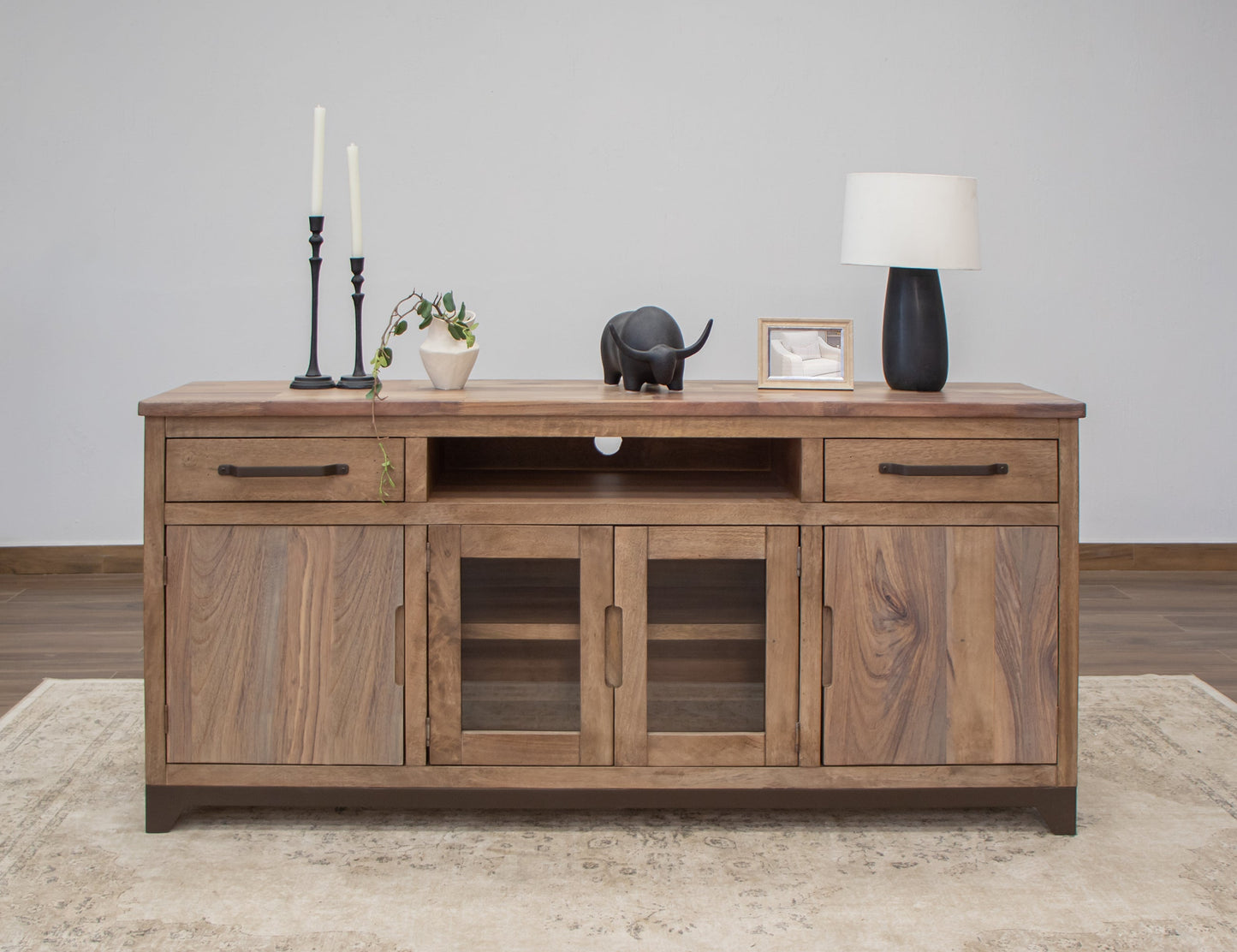 2 Drawer 2 Door 2 Glass Door 70" TV Stand - Brown Cappuccino