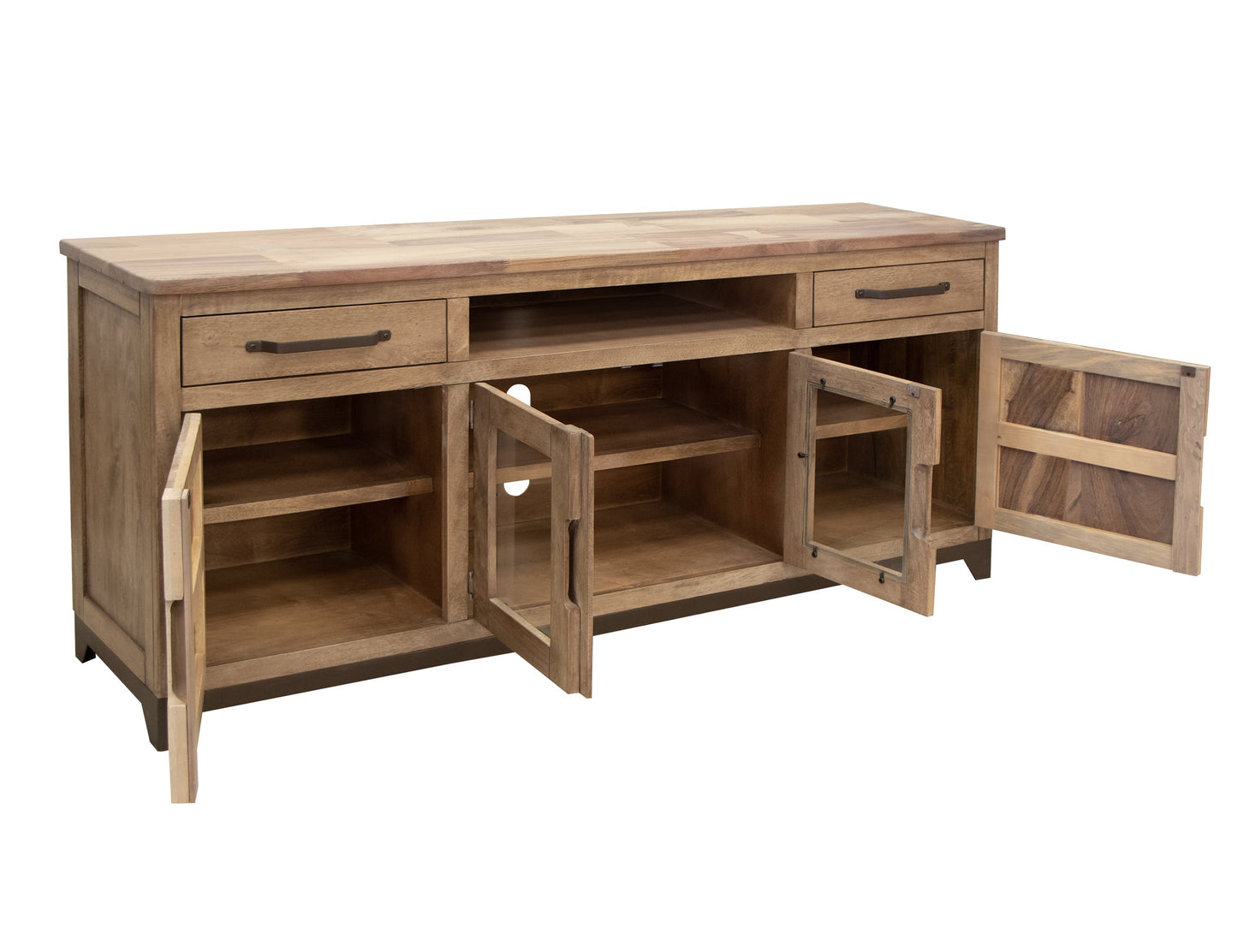 2 Drawer 2 Door 2 Glass Door 70" TV Stand - Brown Cappuccino