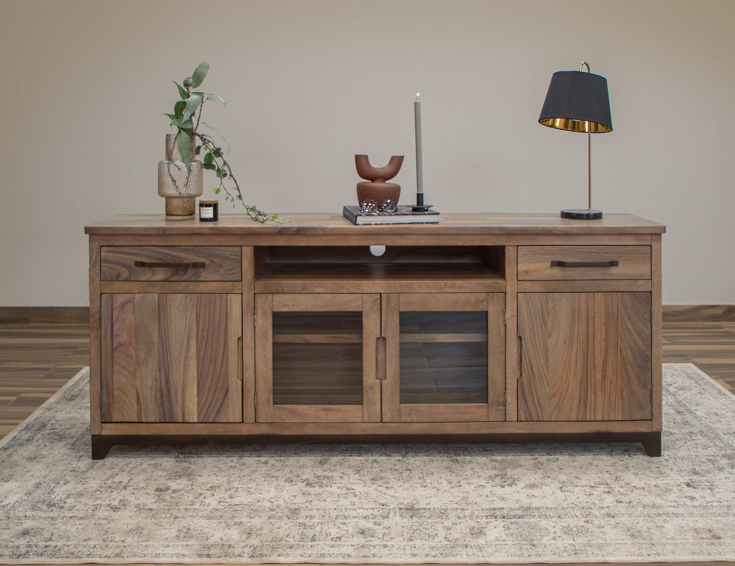 2 Drawer, 2 Door, 2 Glass Door 80" TV Stand - Brown Cappuccino