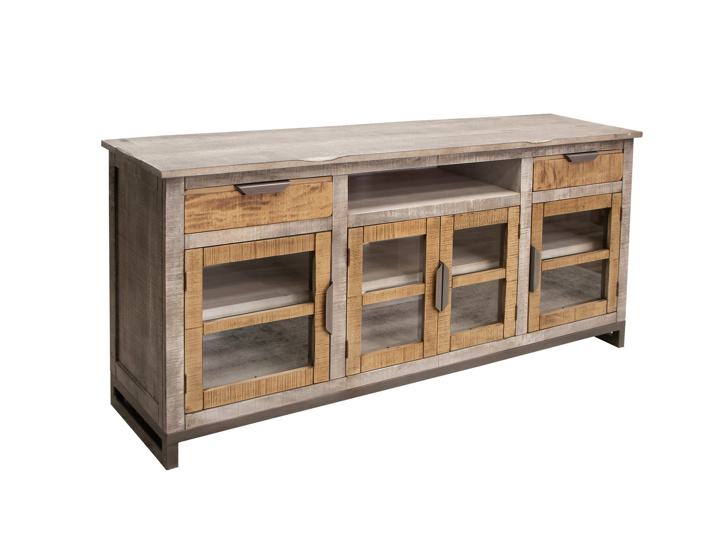 2 Drawer 4 Glass Doors 70" TV Stand - Honey Brown & Light Gray