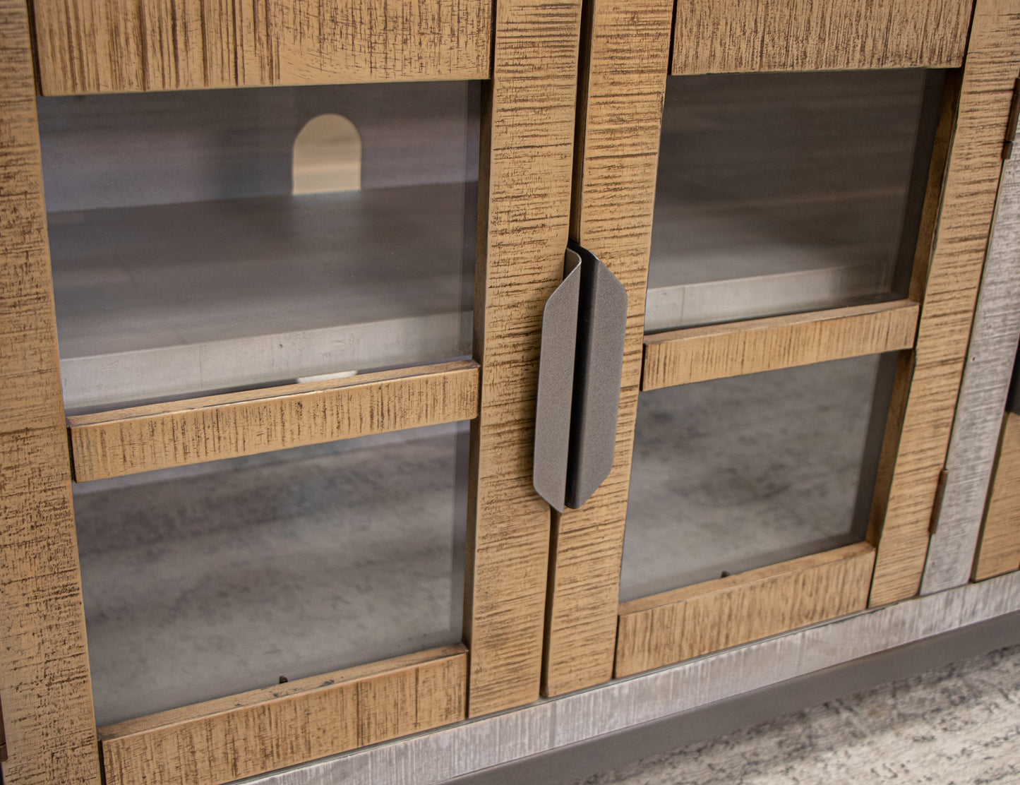 2 Drawer 4 Glass Doors 70" TV Stand - Honey Brown & Light Gray