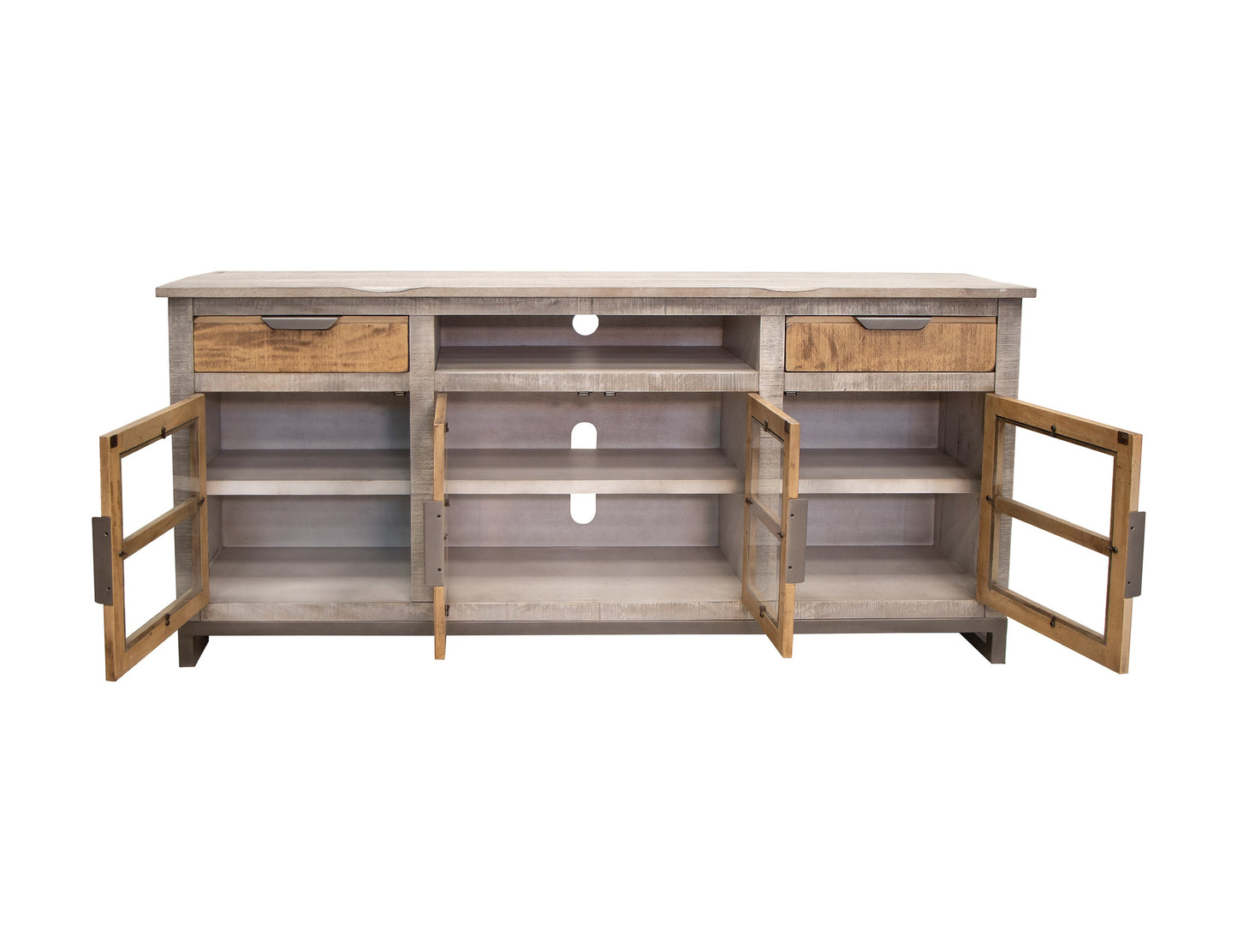 2 Drawer 4 Glass Doors 70" TV Stand - Honey Brown & Light Gray