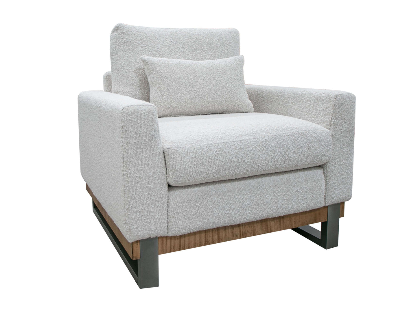 Metal & Wood Base, Armchair - Light Cream