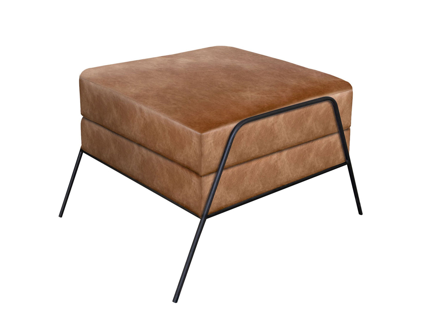 Wooden Frame & Metal Base, Footstool Ottoman - Caramel Color