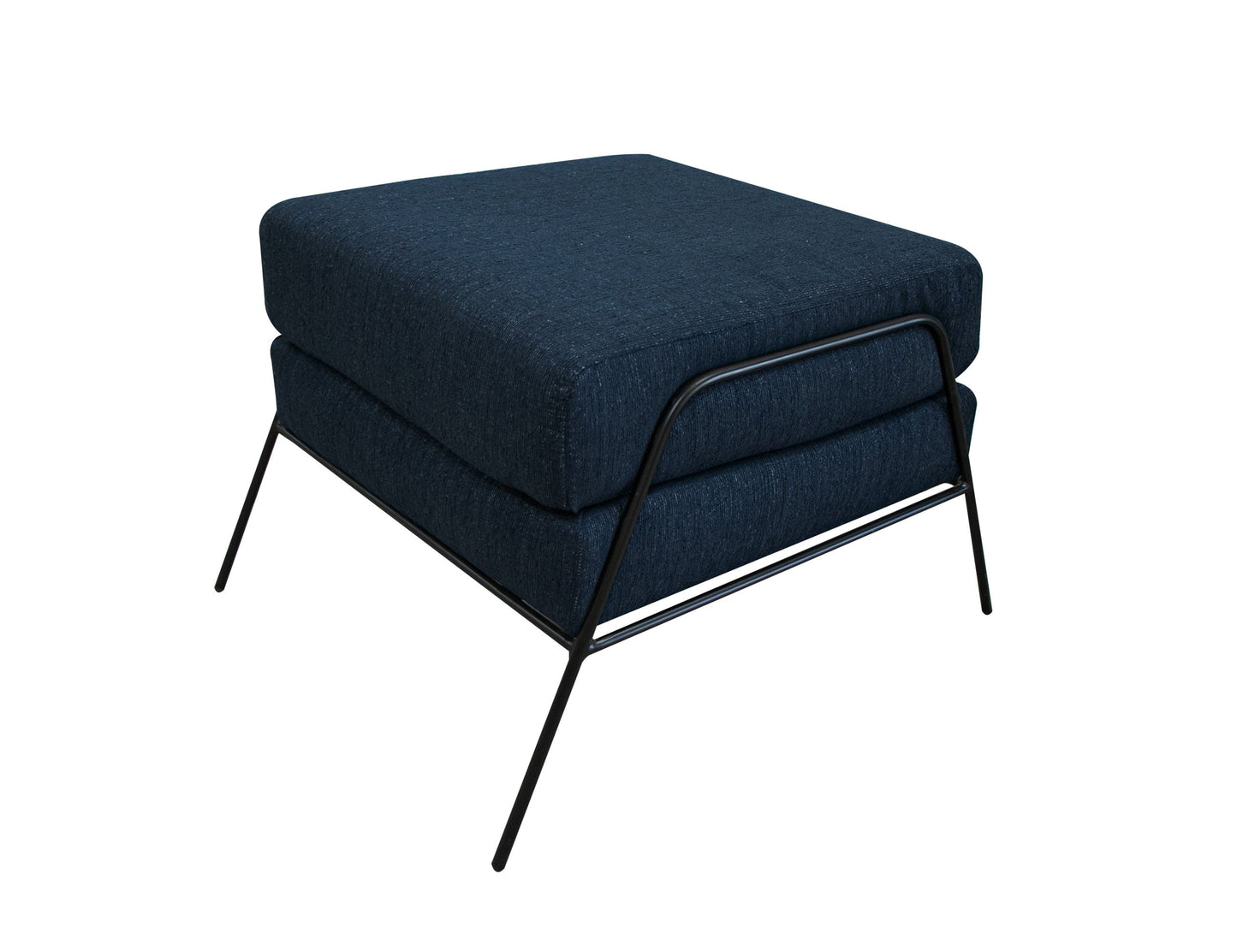 Wooden Frame & Metal Base, Footstool Ottoman - Midnight Blue